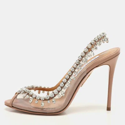 Pre-owned Aquazzura Transparent/beige Leather And Pvc Temptation Pumps Size 37.5
