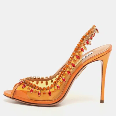Pre-owned Aquazzura Transparent/bronze Leather And Pvc Temptation Pumps Size 37.5