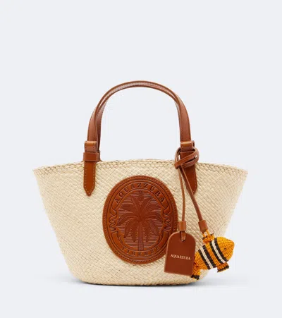 Aquazzura Tropical Mini Raffia Tote Bag In Sand