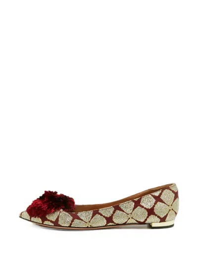 Pre-owned Aquazzura Tropicana Ballet Flats In Red