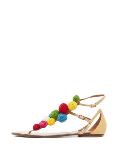 Pre-owned Aquazzura Tropicana Pom Pom Sandals In Neutral