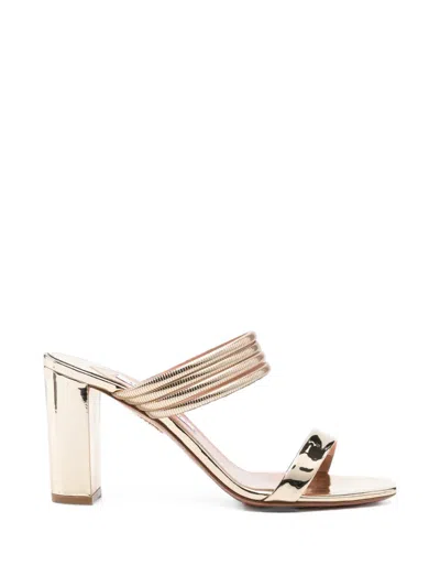 Aquazzura Tubular-strap Metallic Mules In Gold