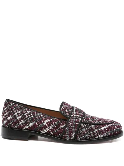 Aquazzura Tweed Check Loafers In Red