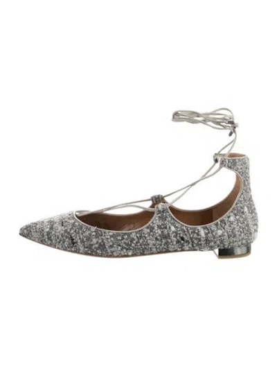 Pre-owned Aquazzura Tweed Tweed Pattern Ballet Flats In Gray