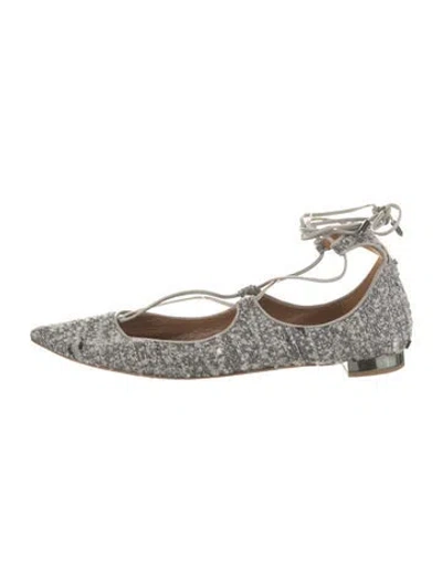 Pre-owned Aquazzura Tweed Tweed Pattern Ballet Flats In Gray