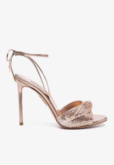 Aquazzura Twist 105 Sandals In Metallic Nappa Leather In Gold