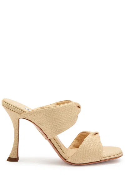 Aquazzura Twist 95 Soft Raffia Mules In Sand