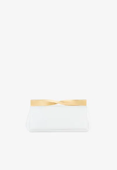 Aquazzura Twist Clutch In Nappa Leather In White