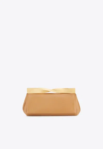 Aquazzura Twist Leather Clutch In Brown