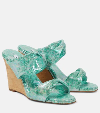 Aquazzura Twist Leather Wedge Sandals In Green