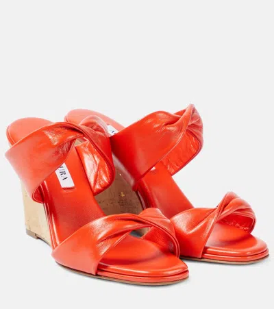 Aquazzura Twist Leather Wedge Sandals In Orange