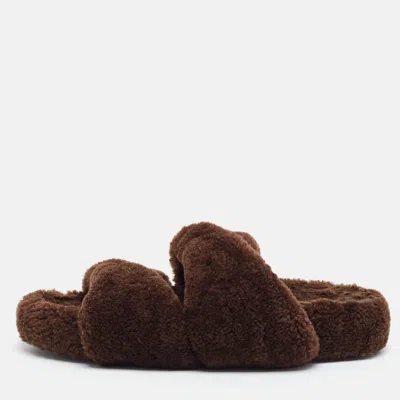 Pre-owned Aquazzura Twist Size 38.5 Dark Brown Fur Flat Slide