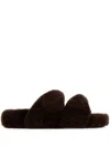 Aquazzura Shearling Twist Open Toe Slippers In Brown