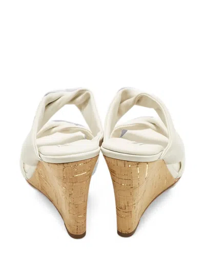 Pre-owned Aquazzura Twist-detail Wedge Sandals In White