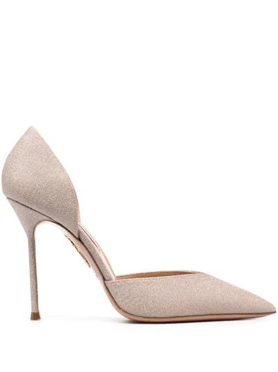 Aquazzura Uptown 105mm Leather Pumps In Gold