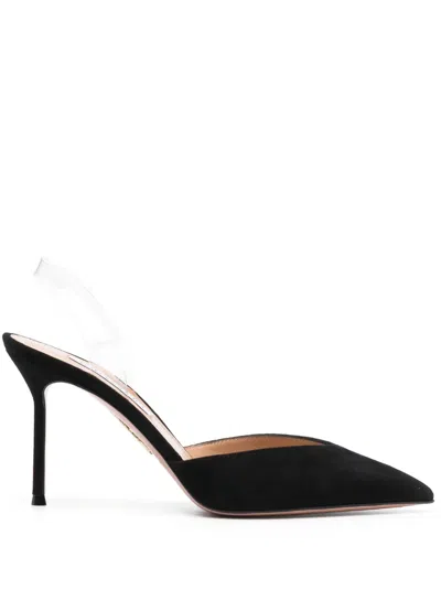 Aquazzura V Plexi 95mm Suede Pumps In Black