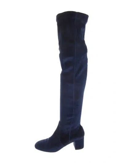 Pre-owned Aquazzura Velvet Boots In Blue