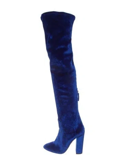 Pre-owned Aquazzura Velvet Boots In Blue