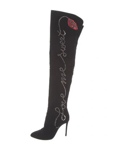Pre-owned Aquazzura Velvet Crystal Embellishments Boots In Black