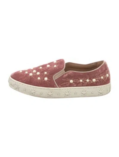Pre-owned Aquazzura Velvet Embroidered Accent Loafers In Pink
