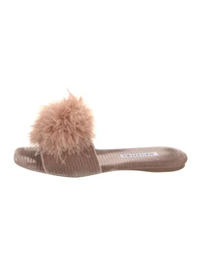 Pre-owned Aquazzura Velvet Feather Trim Slides In Pink