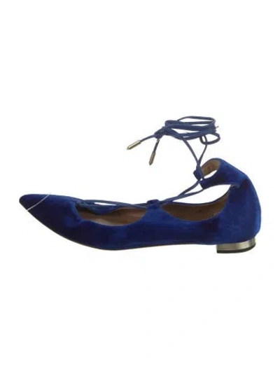 Pre-owned Aquazzura Velvet Flats In Blue