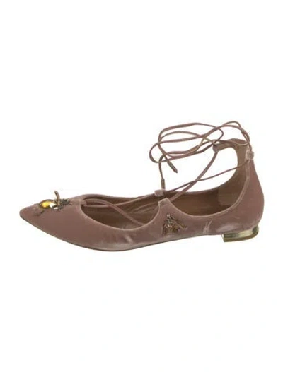 Pre-owned Aquazzura Velvet Flats In Pink