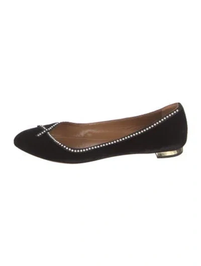 Pre-owned Aquazzura Velvet Grosgrain Trim Ballet Flats In Black
