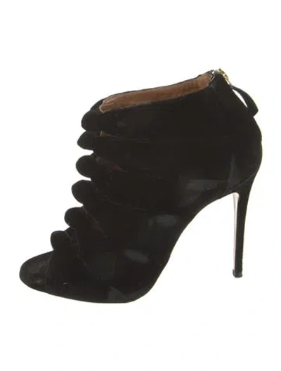 Pre-owned Aquazzura Velvet Lace-up Boots In Black