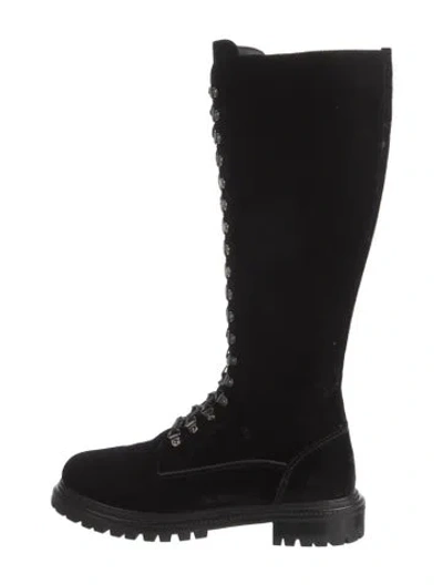 Pre-owned Aquazzura Velvet Lace-up Boots In Black