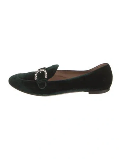 Pre-owned Aquazzura Velvet Loafers In Green
