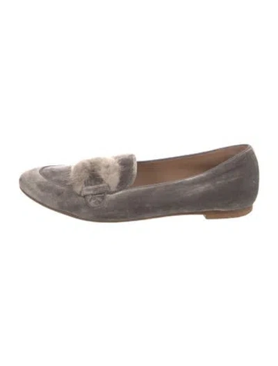 Pre-owned Aquazzura Velvet Patterned Loafers In Gray