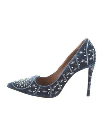 Pre-owned Aquazzura Velvet Patterned Pumps In Blue