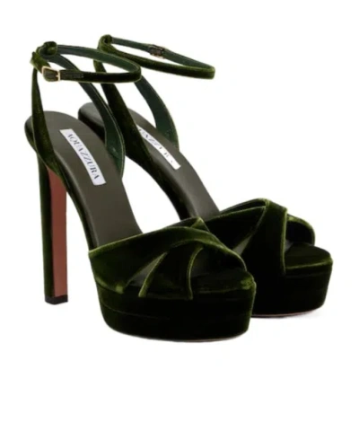Aquazzura Velvet Platform Sandals In Green