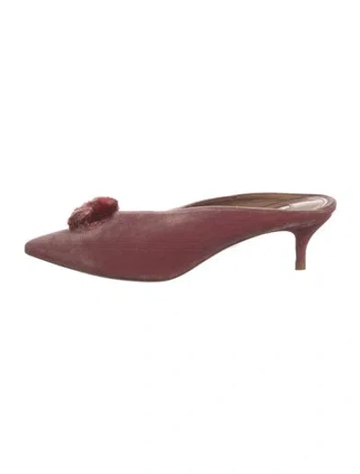 Pre-owned Aquazzura Velvet Pom-pom Embellishments Mules In Pink