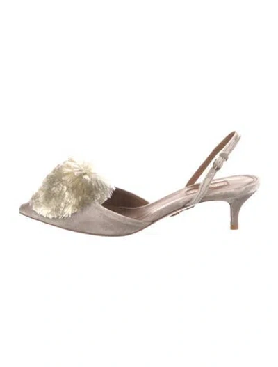 Pre-owned Aquazzura Velvet Pom-pom Embellishments Slingback Pumps In Neutral