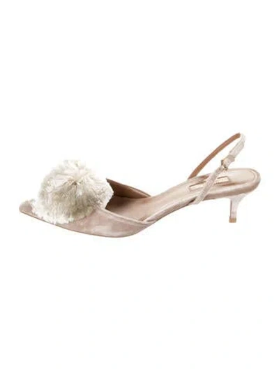 Pre-owned Aquazzura Velvet Pom-pom Embellishments Slingback Pumps In Neutrals
