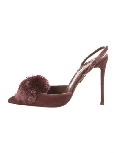 Pre-owned Aquazzura Velvet Pom-pom Embellishments Slingback Pumps In Pink