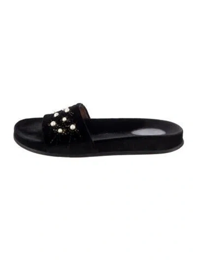 Pre-owned Aquazzura Velvet Slides In Black