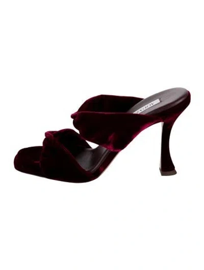Pre-owned Aquazzura Velvet Slides In Burgundy