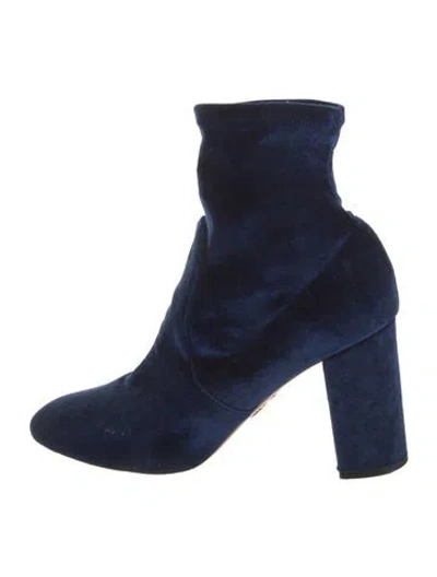 Pre-owned Aquazzura Velvet Sock Boots In Blue