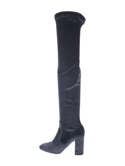 Pre-owned Aquazzura Velvet Sock Boots In Blue