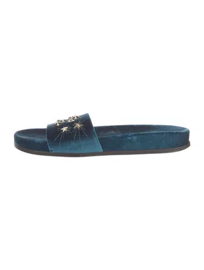 Pre-owned Aquazzura Velvet Studded Accents Slides In Blue
