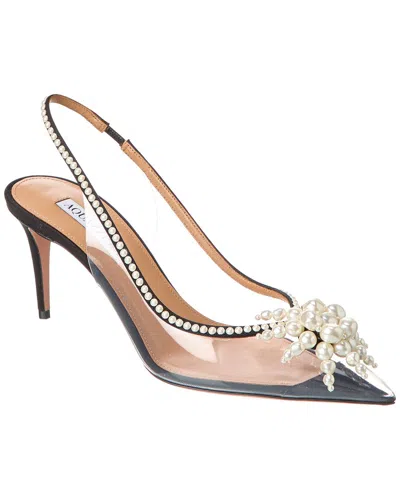 Aquazzura Vendome 75 Grosgrain & Vinyl Slingback Pump In Black