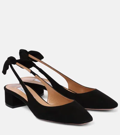 AQUAZZURA VERY BOW 35 SUEDE SLINGBACK PUMPS