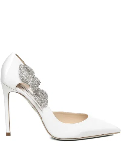 Aquazzura Very Bow Crystal-embellished Pointed-toe Pumps In White