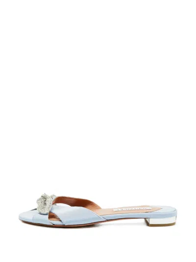 Pre-owned Aquazzura Very Bow Denim-effect Sandals In Blue