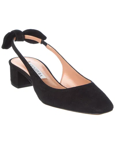 Aquazzura Very Bow Suede Slingback Pump In Black