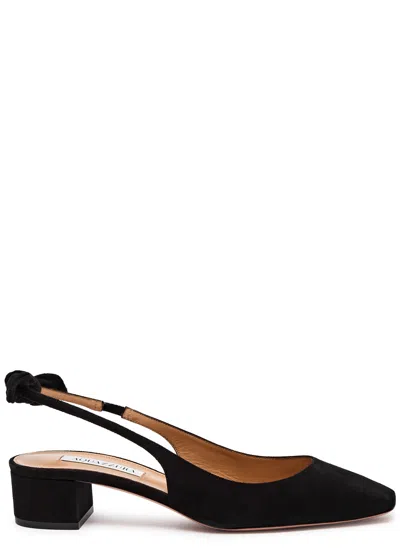 AQUAZZURA AQUAZZURA VERY BOW TIE 35 SUEDE SLINGBACK PUMPS