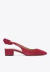 Aquazzura Very Bow Tie 35 Suede Slingback Pumps In Red